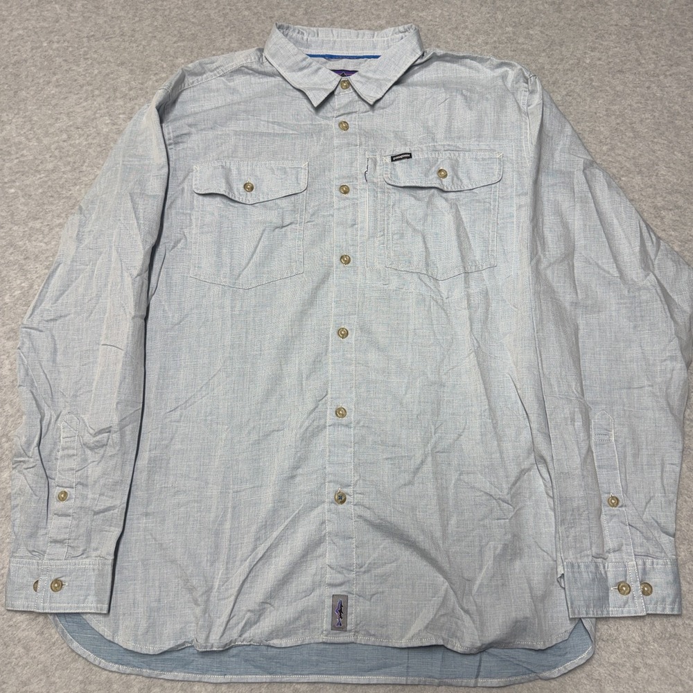 Patagonia Cayo Largo Shirt Mens XL Blue Check Hemp Long Sleeve Button Up